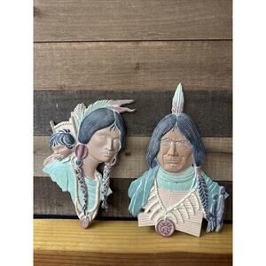 Vintage 1970's Sexton Native American Indian Metal Wall Hanging Set -some Wear